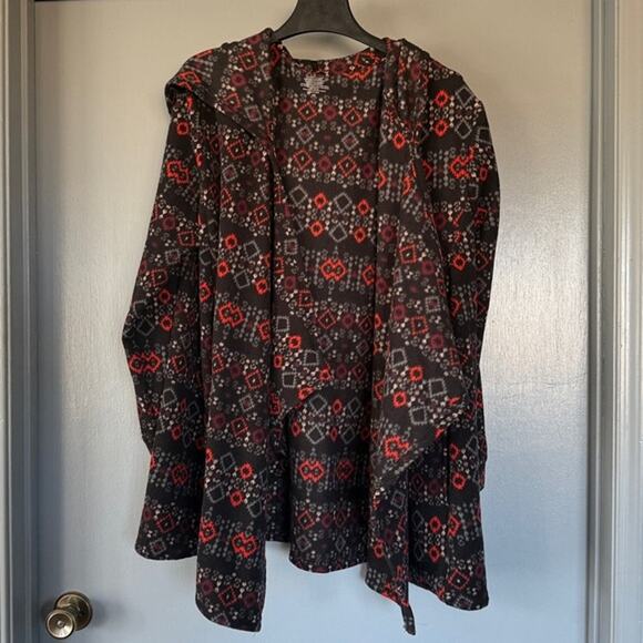 Cuddl Duds Black Aztec Hoodie Fleece Open Front Sweater Long Sleeves sz L/XL - Picture 1 of 5